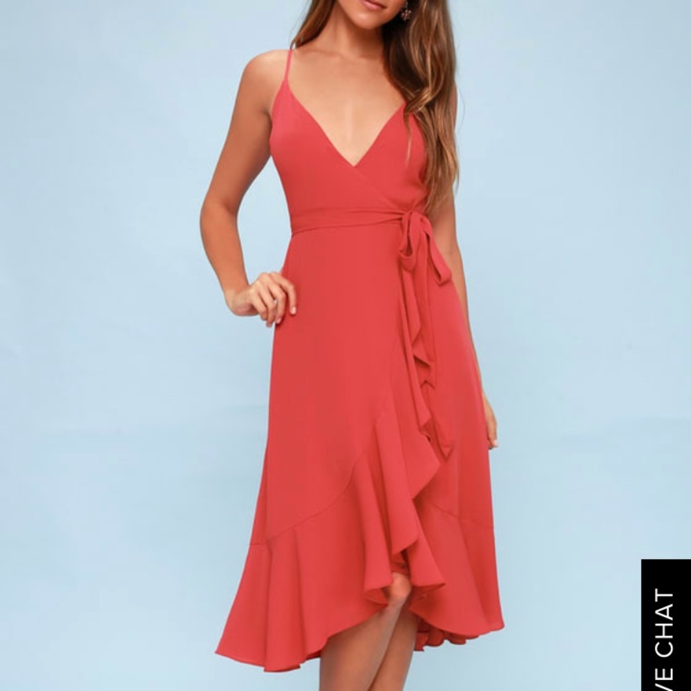 Lulus ruffled midi wrap dress
